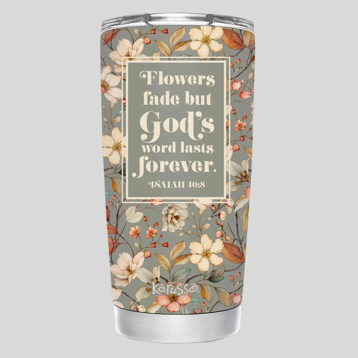 Kerusso 20 oz Stainless Steel Vacuum Flask Tumbler, Multi-Lid Design, Flower-Printed, Fade-Resistant for Coffee & Drinks, Flasks