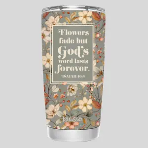 Kerusso 20 oz Stainless Steel Vacuum Flask Tumbler, Multi-Lid Design, Flower-Printed, Fade-Resistant for Coffee & Drinks