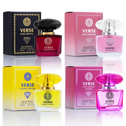 NOVOGLOW Verse Women's 4-PC Travel Size Mini Perfume Gift Set Box - Ice-Yuzu Fresh EDP, 4x30ml Lemon-Lime Fragrance with Floral, Citrus & Amber Notes, Golden, Dark, Pink & Intense Pink Variants, Long-Lasting Perfumes for Women