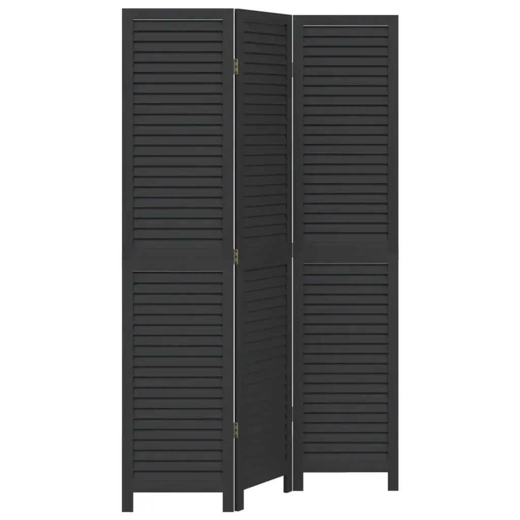 vidaXL Room Divider 3 Panels, Privacy Screen, Room Separator for Bedroom Office, Foldable Room Partition, Black Solid Wood Paulownia 358846