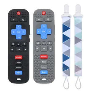 Silicone Baby Teething Toys with clip 2 Pack , Remote Control Shape Teething Toys for Babies 6-12 Months, BPA Free, Soft and Textured Teether Relief Soothe Gums Baby Chew Toys