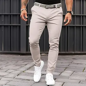 Men's Solid Color Slim Fit Pocket Zipper Business Casual Slim Fit Cuffed Pants