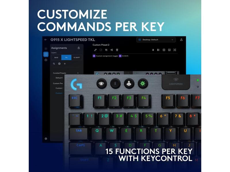 Logitech G915 X LIGHTSPEED TKL Wireless Mechanical Gaming Keryboard - GL Blue Clicky Switches, RGB Backlighting - Black
