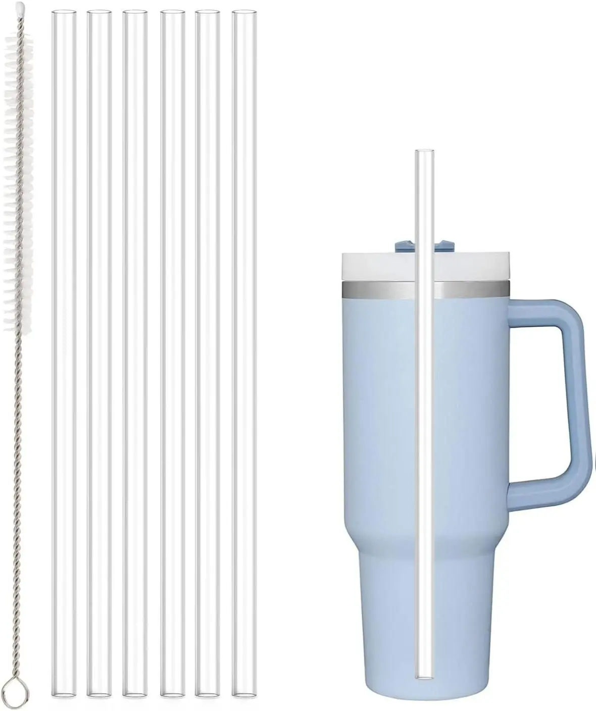 [New Deal] - Replacement Straw Compatible with Stanley 40 oz 30 oz Cup Tumbler, 6 Pack Reusable Straw with Cleaning Brush, Plastic, Clear