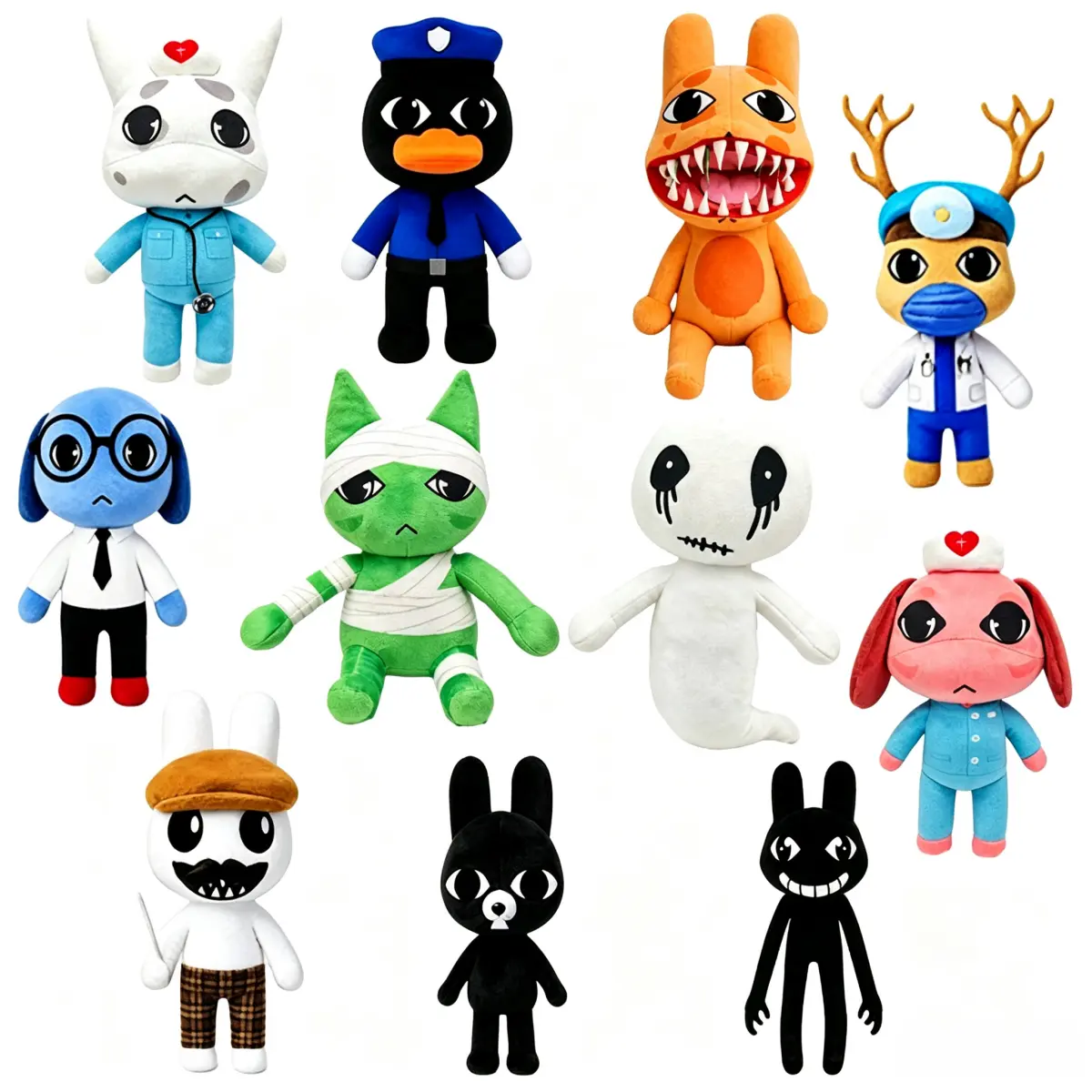 Viral Roblox Animal Hospital Stuffed Plush Dolls, Scary Cute Barney Mutant Cat Rat Nurse Doctor Duckman Soft Fluffy Pillow Toy, Kids Birthday Christmas Present Home Room Decor Horror Game Fan Collectible Plushies