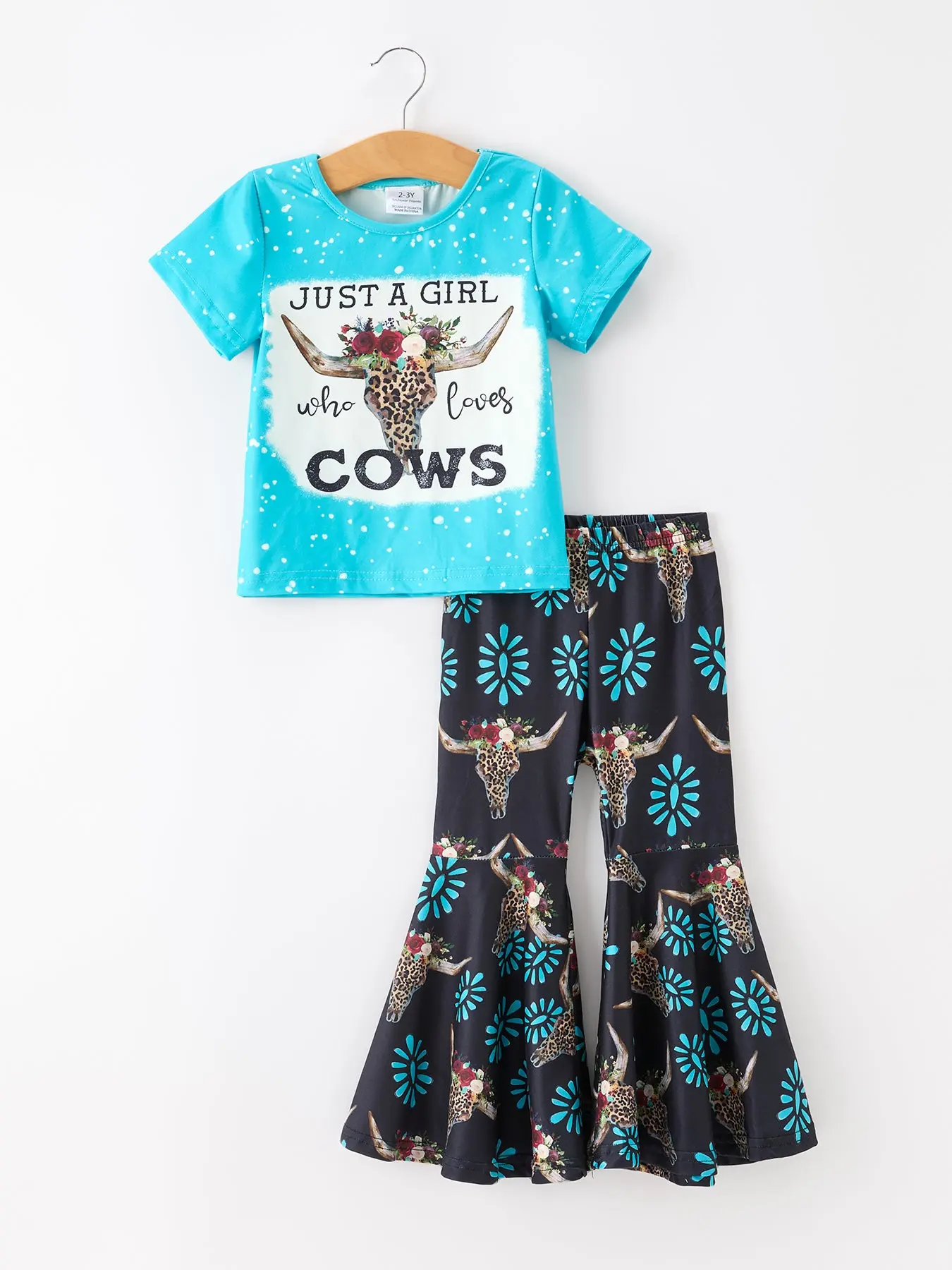 Rylee Faith Designs Girls Western Outfit Set Cow Floral Graphic T Shirt and Cow Skull Flare Leggings Set 2Pcs Clothes Set for Toddler Girls Kids Girls Cowgirl Outfit Boutique Girls Fashion Bell Bottom Pants Rodeo Farm Photoshoot Casual Daily Wear Style