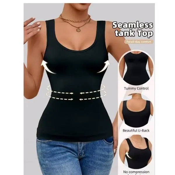 2026 New Model Shapewear Tank Top for Summer, Solid Color Tie-Dye Sand Washed Women's Tank Top, U-Neck Tank Top