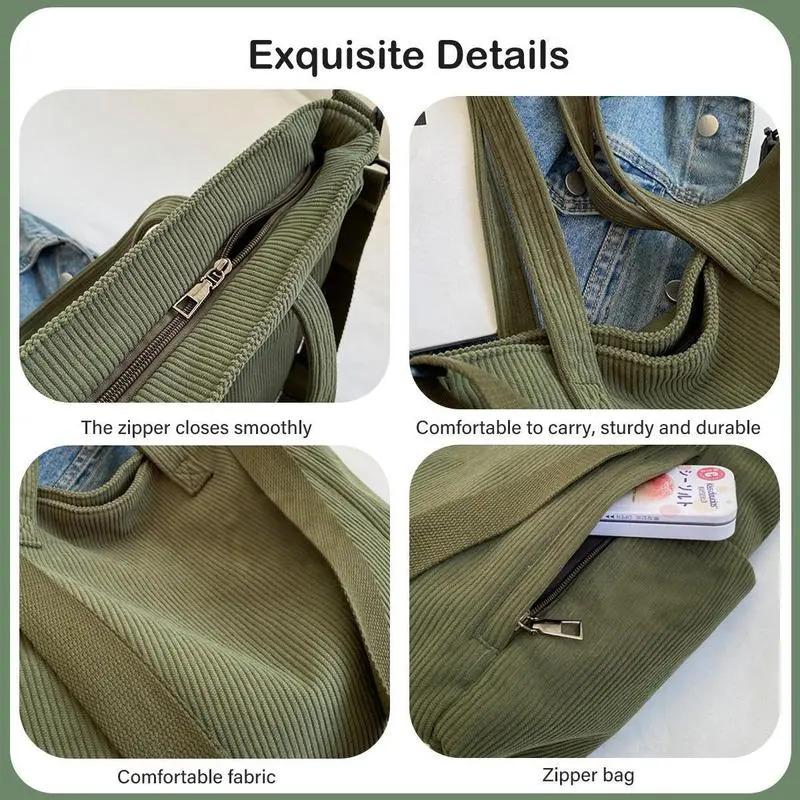 Women's Striped Corduroy Large Capacity Crossbody Bag – Bandolera Unisex, Vintage Boho Shoulder Purse with Detachable Adjustable Strap, Everyday Bag for School, Travel, Outdoor Sports, Lightweight & Durable