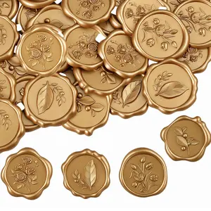 60Pcs Adhesive Backed Antique Gold Wax Seal Stickers Leaf & Flower Styles for Wedding Invitation Envelope Party Mother's Day Graduation Gift Wrapping