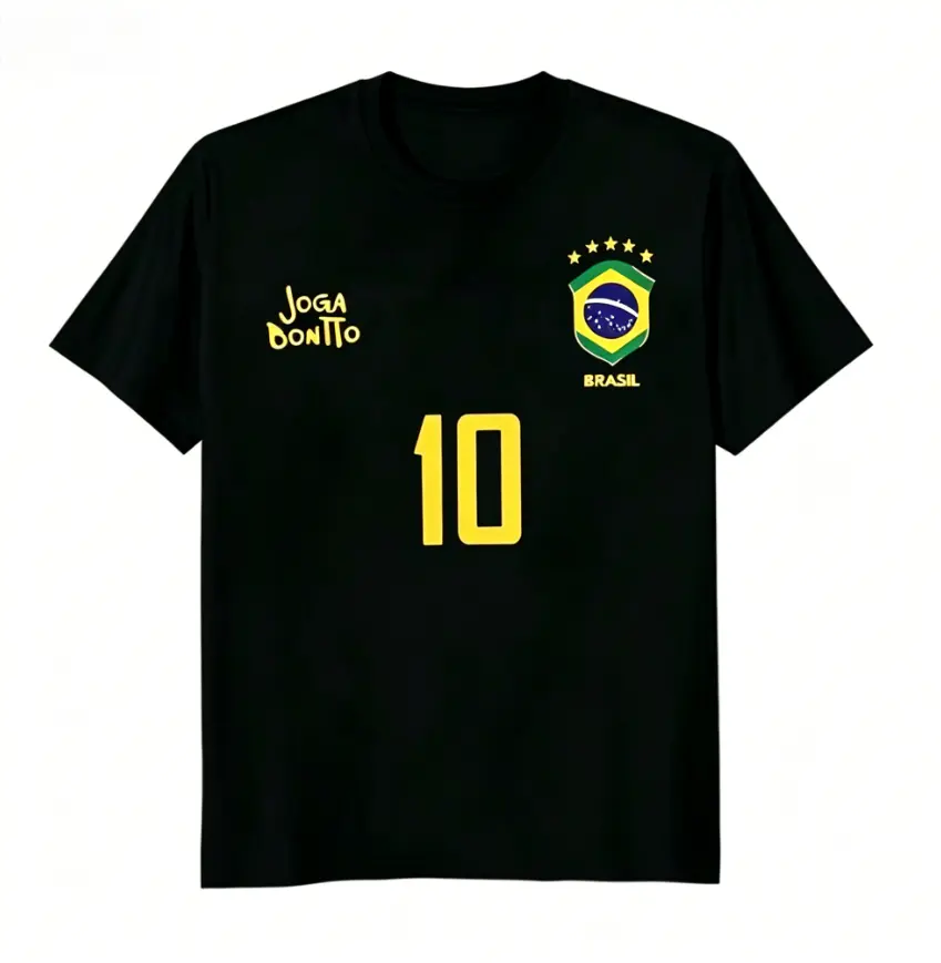 Men's Graphic T-Shirt, Retro Brazil Football Jersey - Legendary Number 10, Casual Football Fan Outfit, Football Jersey, 100% Polyester Breathable Knit Fabric, Regular Fit Round Neck Design graphic tee graphic tee