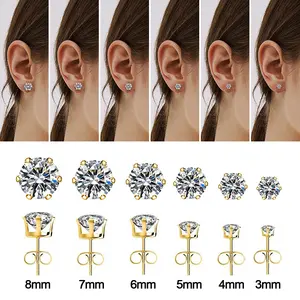 3mm-8mm Cubic Zirconia Earrings Set, 6 Pairs Hypoallergenic Stainless Steel Stud Earrings for Men Women