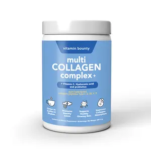 Vitamin Bounty Multi-Collagen Complex + Pure Hydrolyzed Peptides Collagen for women Protein Powder with Vitamin C Supplement | Anti-Aging Solution with Hyaluronic Acid & Probiotics Joint Support Highly Absorbable Less Bloating | Unflavored Drink Mix