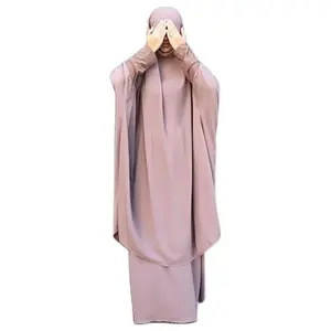 Women 2pcs Prayer Dress Long Sleeve Hijab Khimar Skirt Set Abaya Kaftan