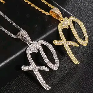 Bing Iced Out XO Necklace Cubic Zirconia Letter Pendant for Unisex Hip Hop, Street Rock, and Rap Party Jewelry