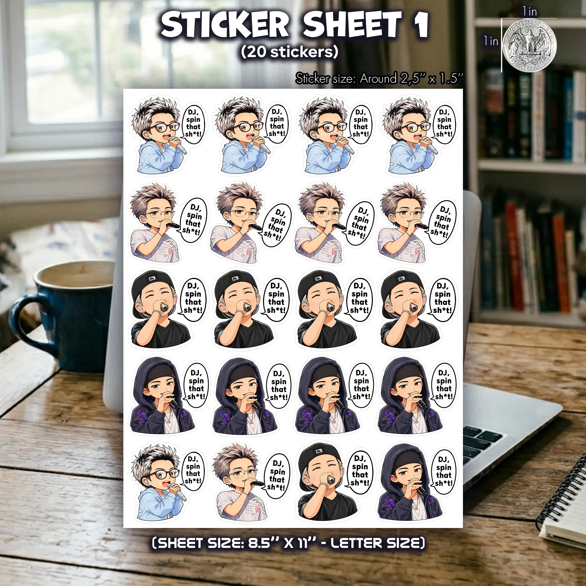 Sticker Sheet -Joonie DJ spin that sh*t Sheet Sticker, Kpop Armyrang Stickers, Gift for Fan
