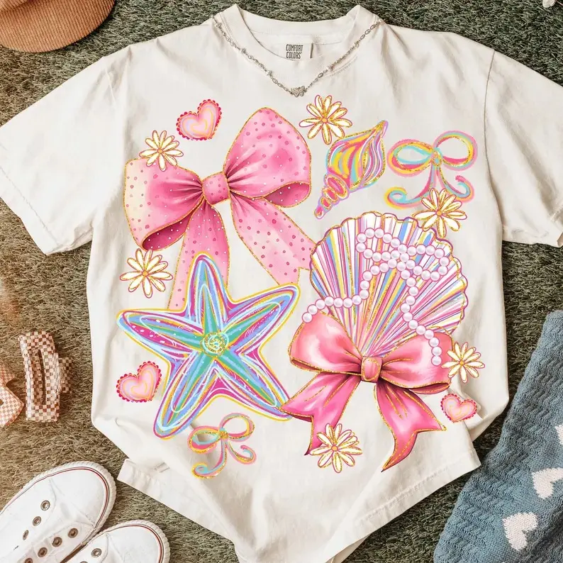 Comfort Colors Floral Coquette Seashell Shirt, Preppy Coastal Shirt, Boho Summer, Beach Tee, Summer Coquette, Summer Vibes Shirt, Summer Outfits