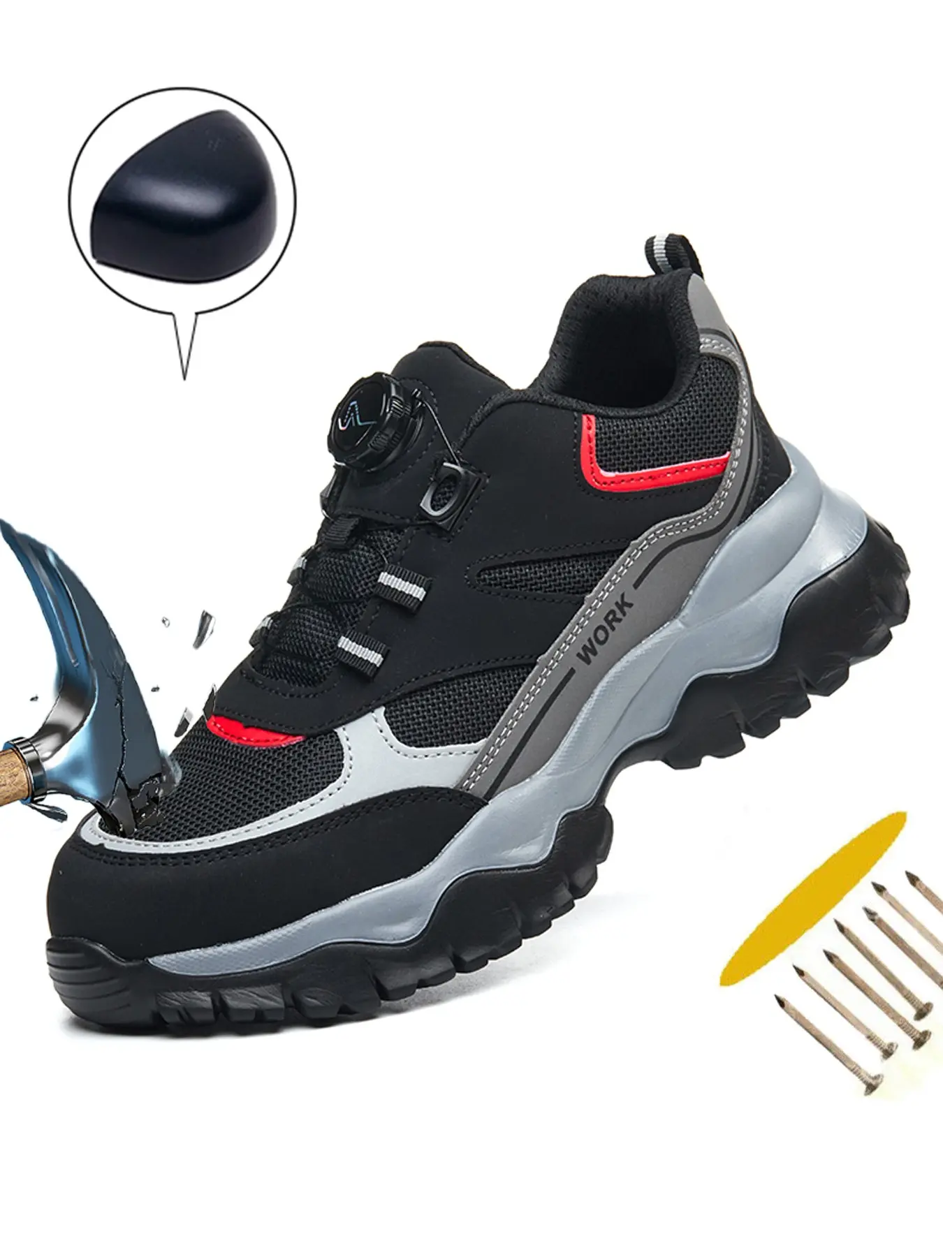 Men's Steel Toe Safety Shoes, Anti-Puncture Anti-Compression Work Boots, Lightweight Eva Sole, Breathable PU Leather, Outdoor Work