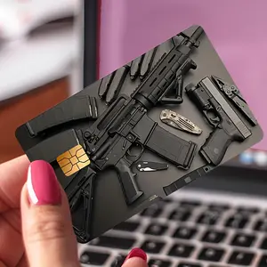 Funny Gun Bank Card - Realistic Gun Design with & Golden Accents, Durable PVC Sticker for Credit/Debit Cards, Room Keys