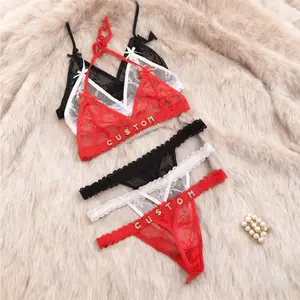Personalized Thongs with Names Bra Set, Custom underwear for Women Bride Girlfriend,Valentines,Sexy Lingerie
