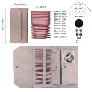 13 Pairs Pink Aluminum Oxide Circular Knitting Needles Set | 10cm Detachable Interchangeable Knitting Needles with Cords for DIY Crochet & Knitting Projects