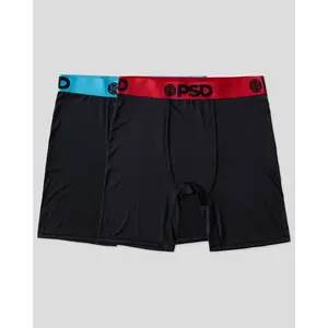 PSD Mens Pop Black Boxer Brief 2 Pack - Standard Length 7 Inch Inseam, Soft and Breathable Poly Blend Fabric