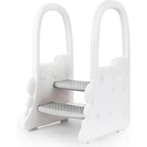 Step Stool for Toddlers with Handles, 2 Step Bathroom Stool with Non-Slip Pads, Ideal Plastic Potty Ladder and Kitchen Learning Helper,White