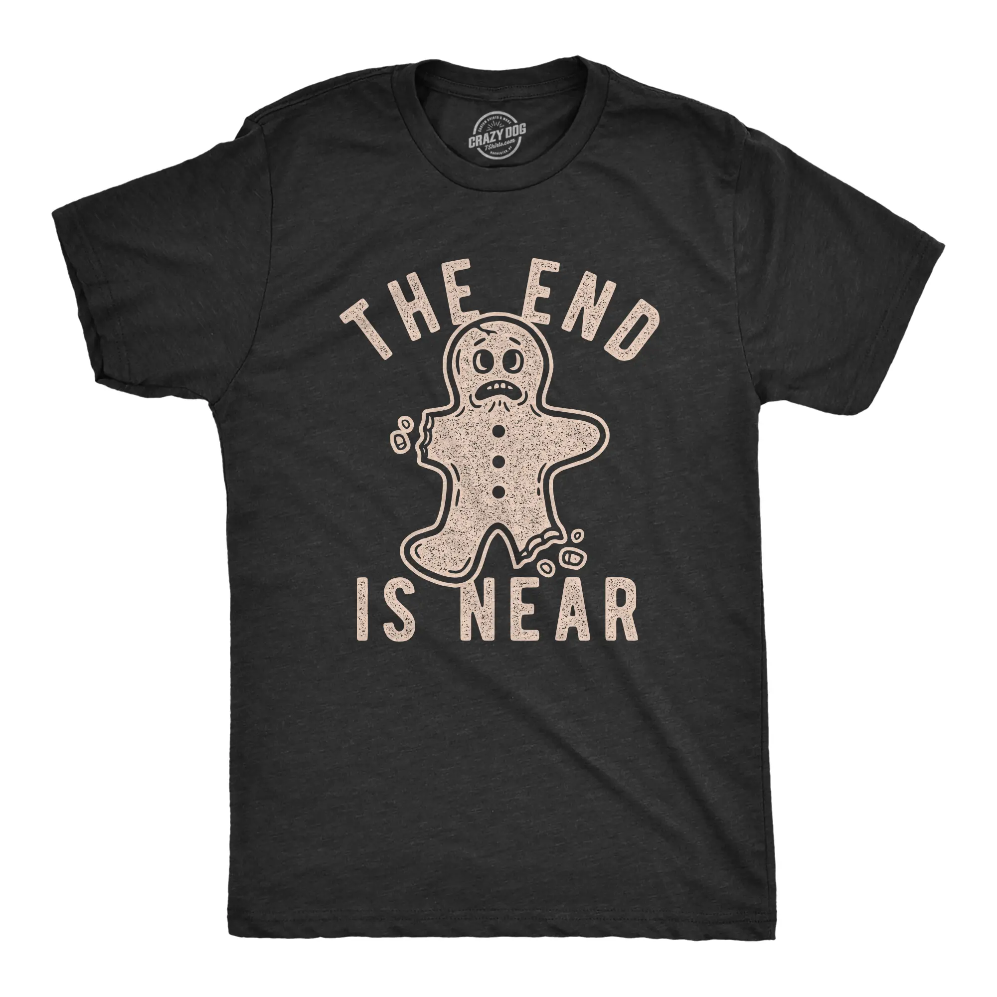 Mens The End Is Near T Shirt Funny Christmas Gingerbread Cookie Graphic Tee Mens Funny T Shirts Cool Vintage Fashion T-Shirt Gift Classic Menswear Christmas Apparel for Men Funny Food Short Sleeve Novelty Tees Black