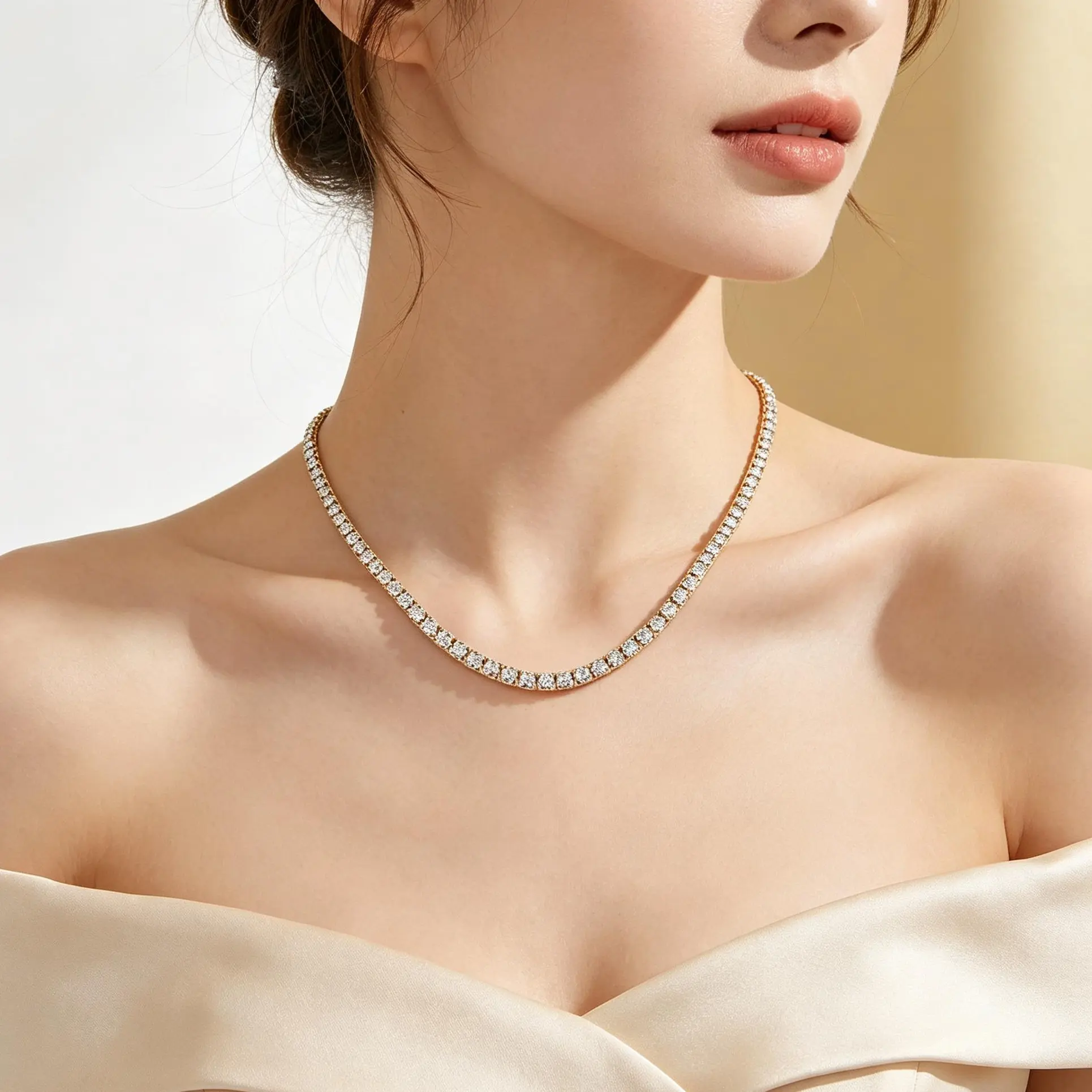 14K Gold-Plated CZ Tennis Necklace for Men Women, Gold Plated Sparkling Tennis Chain, Iced Out Cubic Zirconia Necklace, Trendy Luxury Jewelry Gift