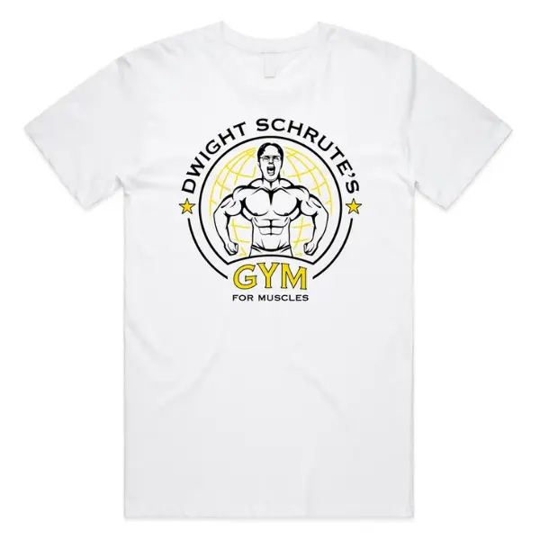 Dwight Schrute’s Gym For Muscles T-shirt Tee Top Funny US Office Dwight’s Gym Bodybuilder Fitness Weightlifting Squat Gift