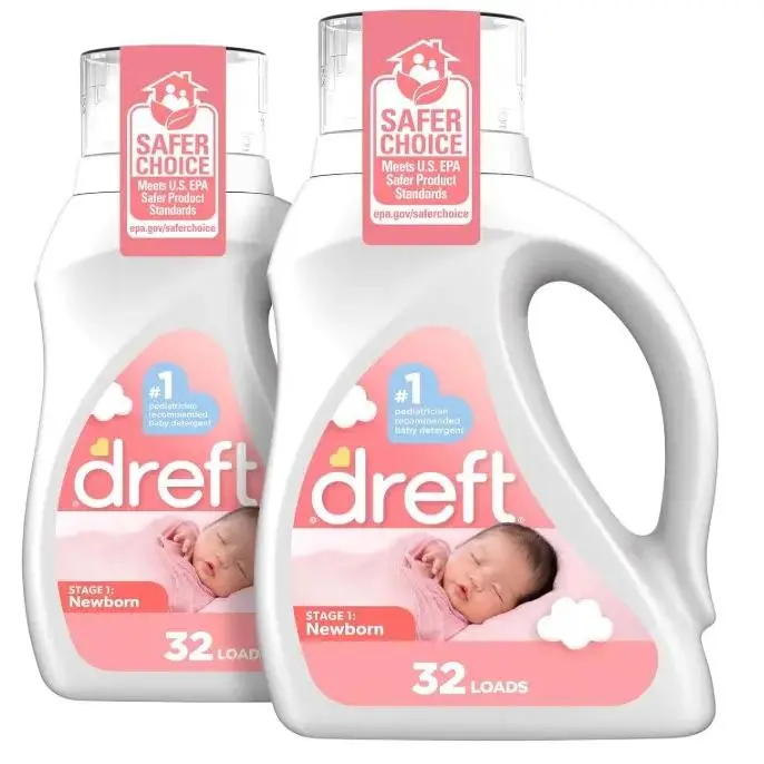 Dreft Newborn Baby Liquid Laundry Detergent, Gentle on Sensitive Skin, HE Compatible, 2 pack, 32 loads each