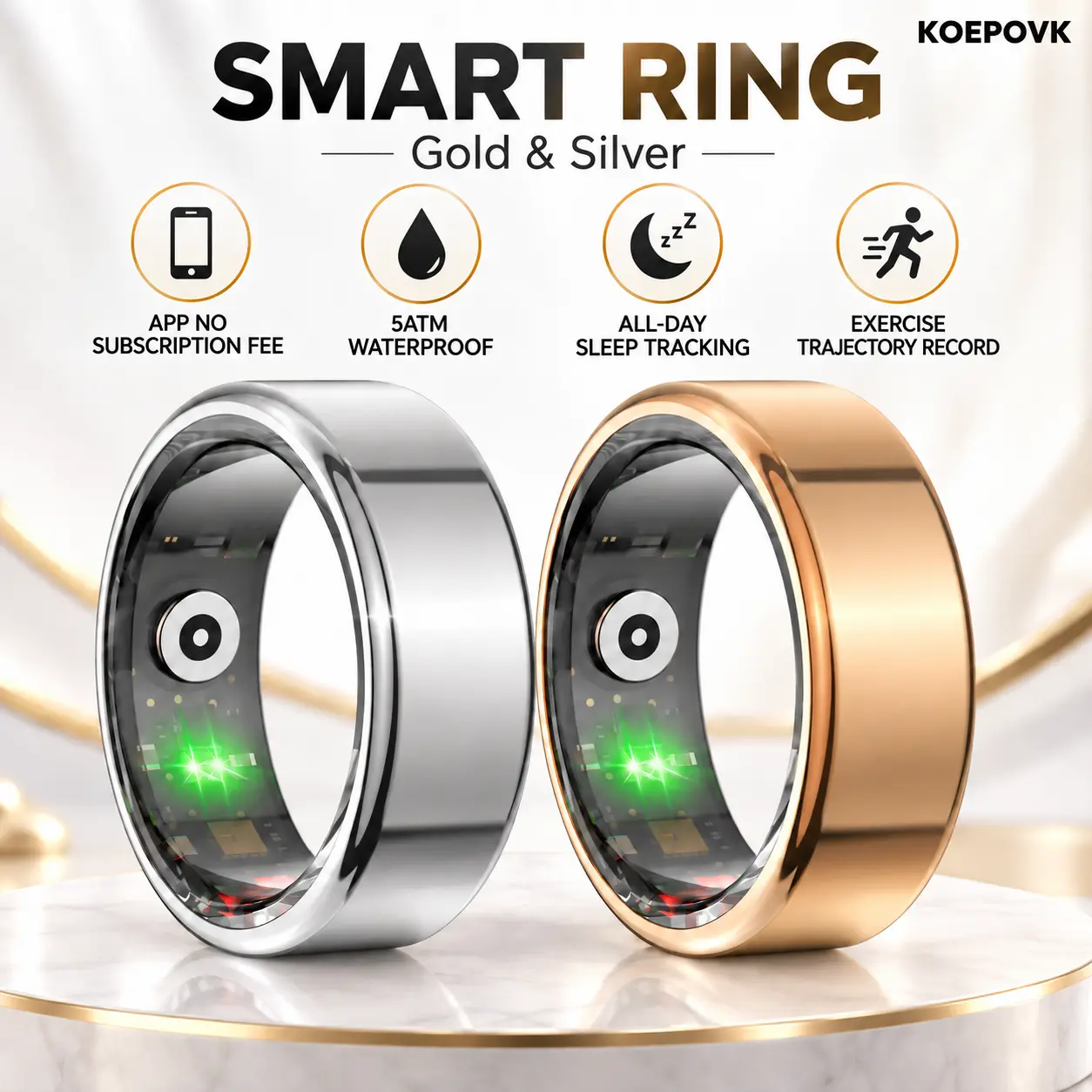 Stainless Steel Smart Ring,Free Subscription,5ATM Waterproof Heart Rate Tracking Fitness Tracker with All-Day Sleep Monitoring, Activity-Stress Tracking, Multi-Sport Modes, 3-5 Days Battery, iOS/Android Compatible, Ideal Holiday Gift for Adults, Heart Rat