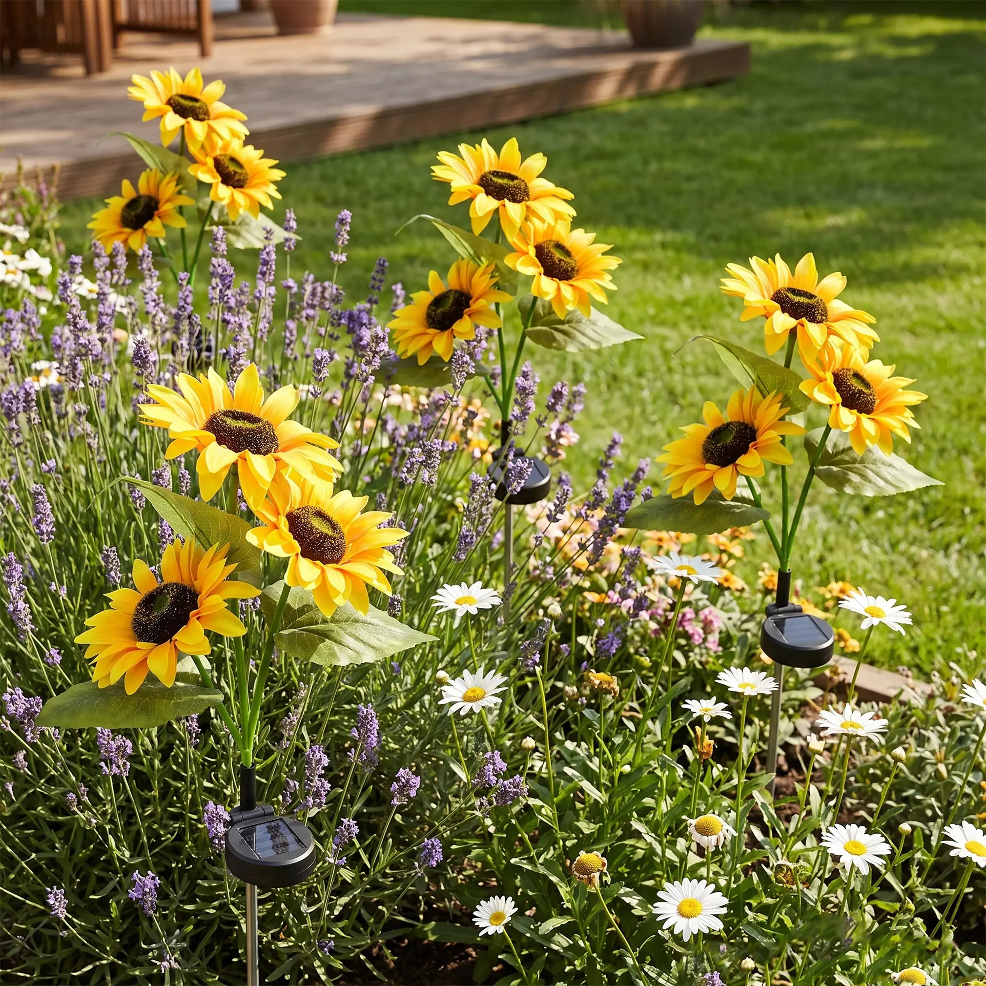 Solar Sunflower Garden Stake LED Lights - 2/4/6 Packs, 14cm Large Flower Heads, 70cm Tall, IP65 Waterproof Realistic Decor for Lawn, Patio, Light Table Ornament Gift