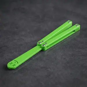 Electric Lime "Happy Flipper" Buterfly Knif Trainer - 4D High-Performance Balisong Practice Tool - Stealth Matte Green EDC Skill Toy