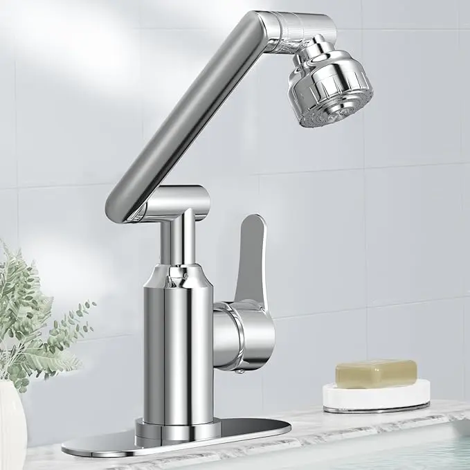 360° Rotating Bathroom Faucet Hot Cold Basin Mixer Tap Flexible Robotic Arm Sink Faucet Multi-Angle Adjustable Wash Basin Tap Splash Proof Bathroom Sink Faucet for Face Washing Hair Washing Cleaning Sink