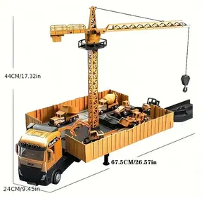 constraction truck to set，cargo transport vehicles site playset with tower crane roller,crane, bullozer holiday gift