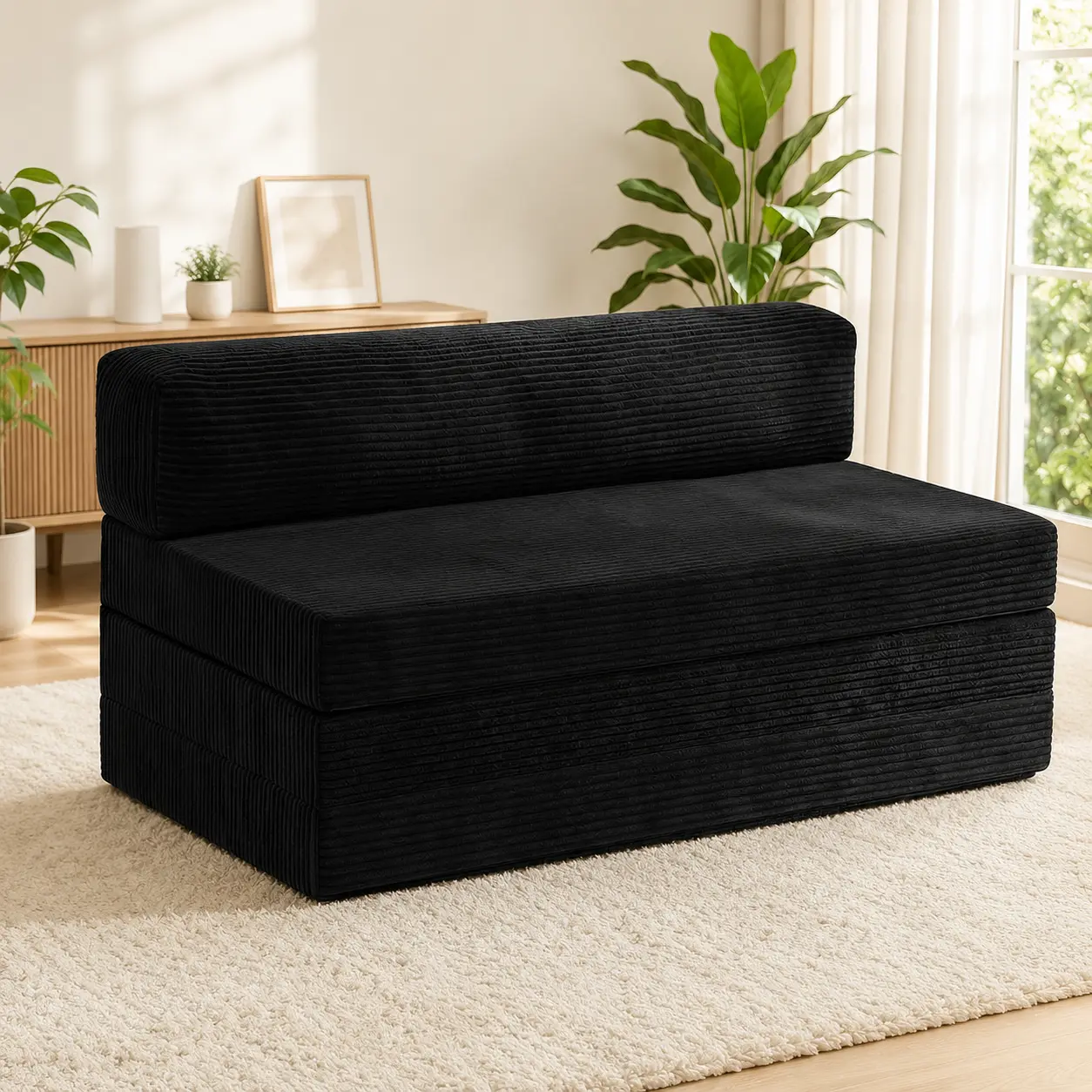 5-in-1 Convertible Sofa Bed, Full Size Boneless Loveseat Couch with Removable Cushions, Washable Cover & Carry Handles, Fold-Out Floor Futon for Small Spaces