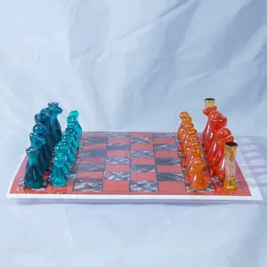 The Inferno Prism Chessboard - America Edition - Laminated Graphic Print Design with Bold Orange Accents- Abstract Pattern for Modern Chess Enthusiasts