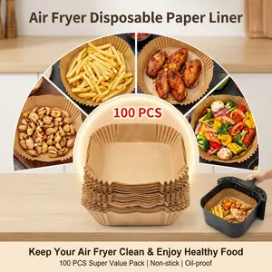 Air Fryer Disposable Paper Liners 100PCS - Food Grade, Oil-Proof, Water-Proof & Heat Resistant for 3-6QT Air Fryers, Microwave, Oven, Steamer, No More Messy Cleaning!