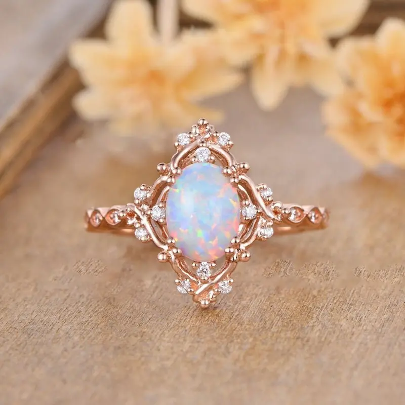 Women's Chic Dainty Vintage Opal Solitaire Stackable Ring - Minimalist Silhouette Band, Vintage Rings Jewelry, Birthday Gift for Her, Dainty and Minimal Everyday Artificial Gemstone Jewelry