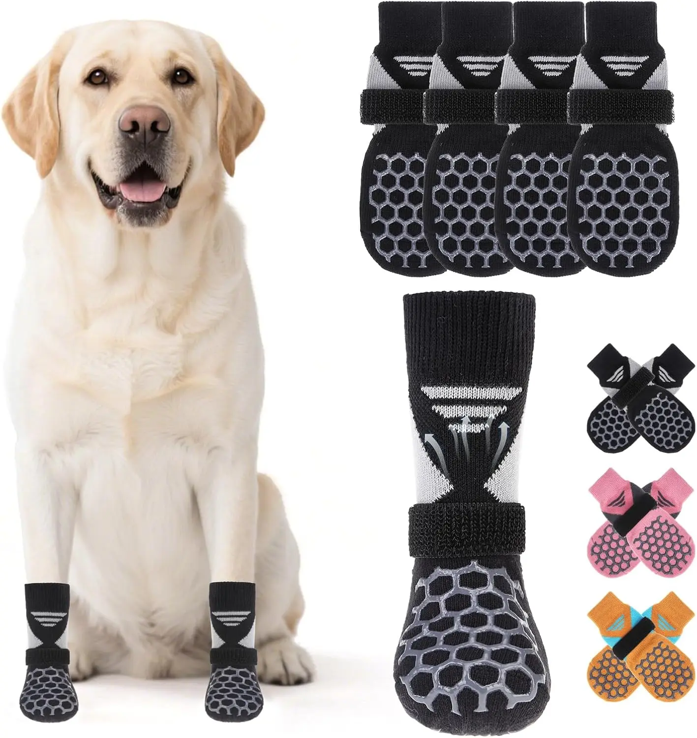 Dog Socks Shoes for Hot Pavement, Breathable & Warm Winter Dog Booties to Prevent Licking Paws for Small Medium Large Senior Dogs,Non Slip Grippy Pet Boots & Paw Protectors for Hardwood Floor