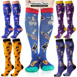 KratosXpedition Halloween Socks For Men Women 5 Pairs Knee High Compression Socks Ghost Pattern All Seasons Cartoon Y2K Style  Outdoor Festive Patterned