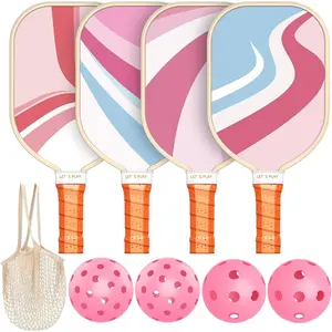 Pickleball Paddles Set of 4, Premium  with 4 Indoor & Outdoor Pickleball Balls and 1 Carry Bag, Pickleball Rackets with  Cushion Grip for Beginner & Professional Gifts for Women Men Youth