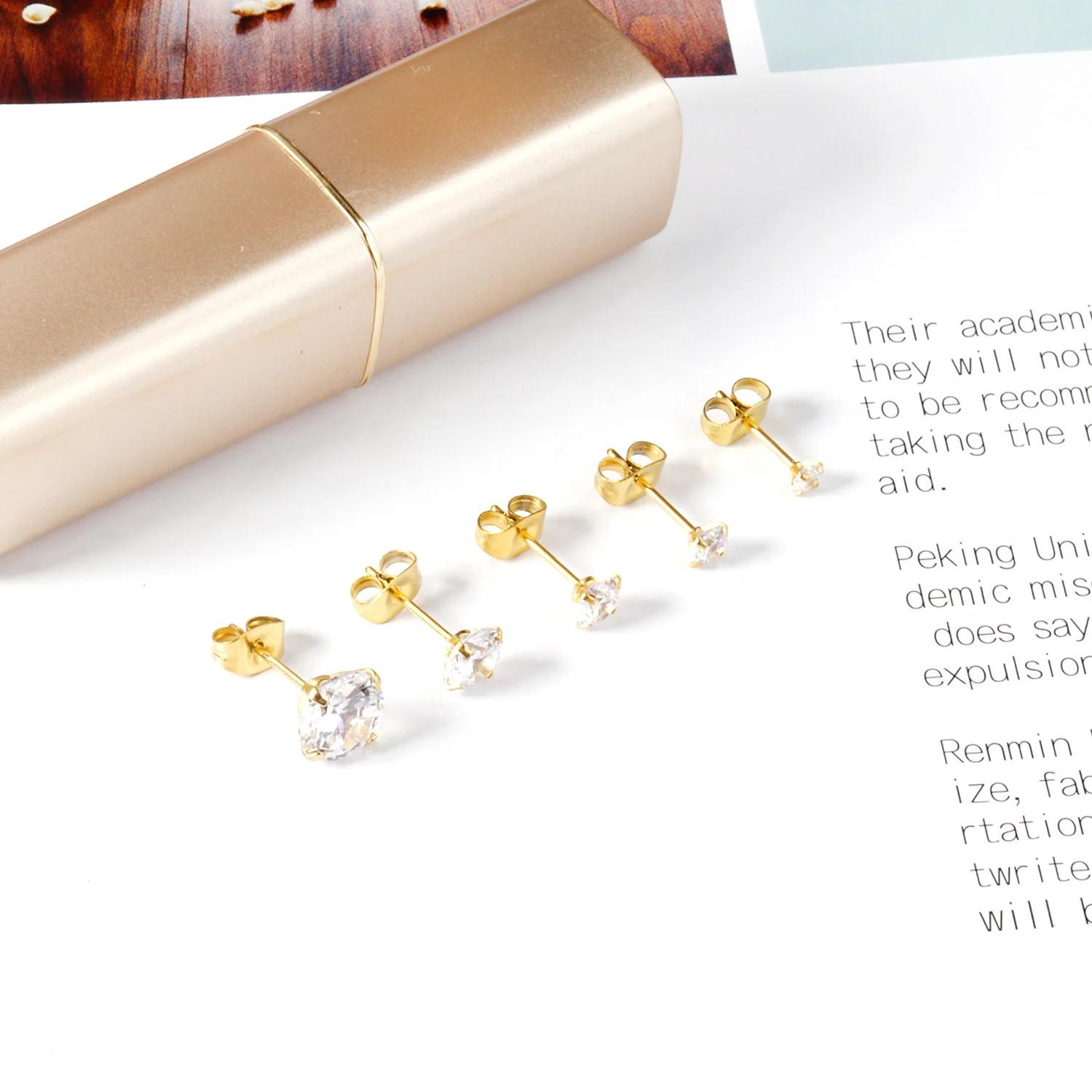 1Pairs/2Pcs Stainless Steel Crystal Studs Earrings For Women Men 4 Prong Tragus Round Clear Cubic Zirconia Ear Jewelry