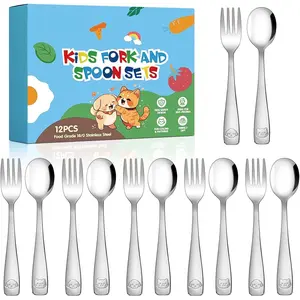 Stainless Steel Toddler Utensils Set - 12 Pieces Silverware Set Children Safe Food Grade Small Forks and Spoons Dishwasher Safe Mirror Polished