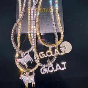 Iced Rhinestone Goat Hip Hop Iced Men Pendant, 24” Rope Tennis Chain