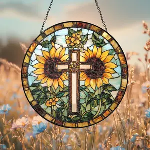 Stained Glass Wildflower Cross Suncatcher Christian Window Hanging Perfect Religious Gift for Mom Loved Ones Unique Home Decor
