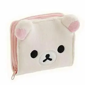 Rilakkuma Korilakkuma Plush Wallet Purse Cartoon Bear Face Cute Short Wallets for Women Girls White Kawaii Purses Money Clips