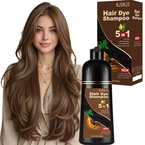 Light Brown 5-in-1 Hair Dye Shampoo, Travel-Friendly Mini Size for Easy On-the-Go Coloring — Herbal Long-Lasting Formula for Women & Men, Quick Natural Color Application at Home or During Travel, 6.76 fl oz