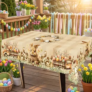 XEXSIN Easter Tablecloth, Golden Easter Table Cloth Rectangle/Round with Bunny and Easter Egg, Rabbit Print Kitchen Table Cover Suitable for Holiday Kitchen Dining Tables, Spring Outdoor Parties and Camping, Room Decor, Farmhouse Style Decor