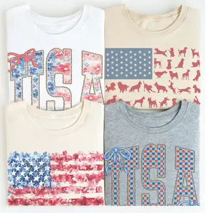 Vintage USA Tees American Retro Patriotic shirtFloral Flag Tshirt Checkered USA Varsity T-Shirt Freedom 4th of July Top Casual Womenswear Crewneck Shirt